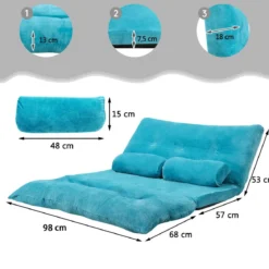 Klappbares Bodensofa Sofabett mit 2 Kissen & Rückenlehne 6-stufig Einstellbares Bodensessel Blau