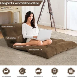 Klappbares Bodensofa Sofabett mit 2 Kissen & Rückenlehne 6-stufig Einstellbares Bodensessel Braun