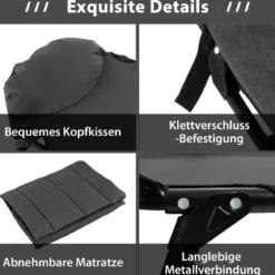 Klappbares Campingbett mit Abnehmbarer Matratze 194 x 66 x 29 cm Grau