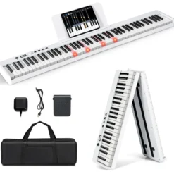 Klappbares E-Keyboard Faltbar mit 88 Beleuchteten Tasten Digitale Keyboard Digitale Keyboard Weiß