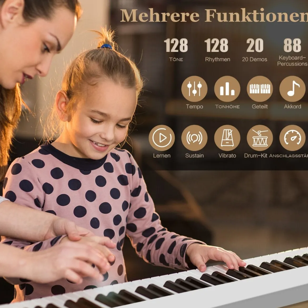 Klappbares E-Keyboard Faltbar mit 88 Beleuchteten Tasten Digitale Keyboard Digitale Keyboard Weiß