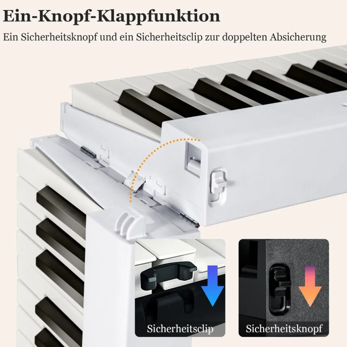 Klappbares E-Keyboard Faltbar mit 88 Beleuchteten Tasten Digitale Keyboard Digitale Keyboard Weiß