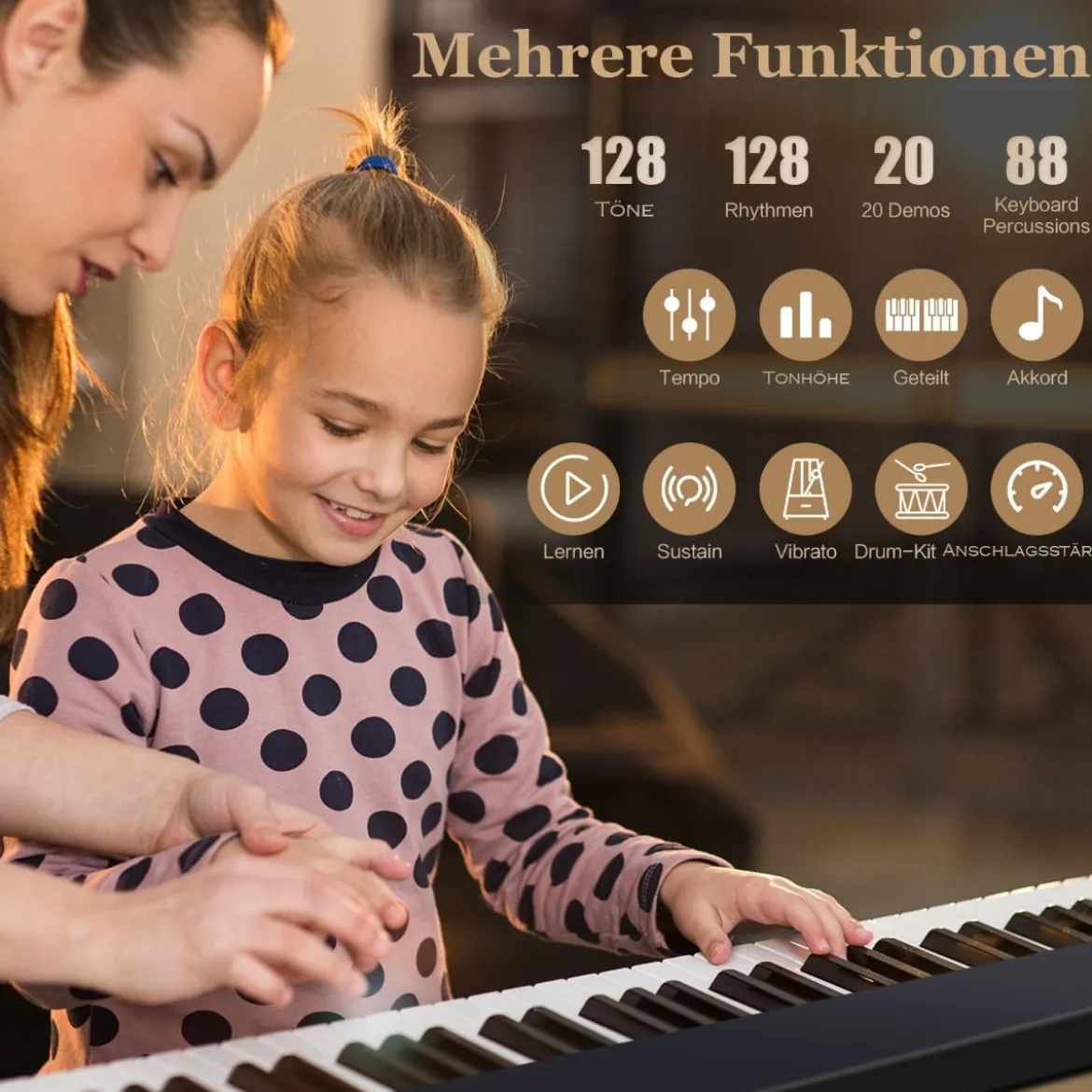 Klappbares E-Keyboard Faltbar mit 88 Beleuchteten Tasten Digitale Keyboard Digitale Keyboard Schwarz