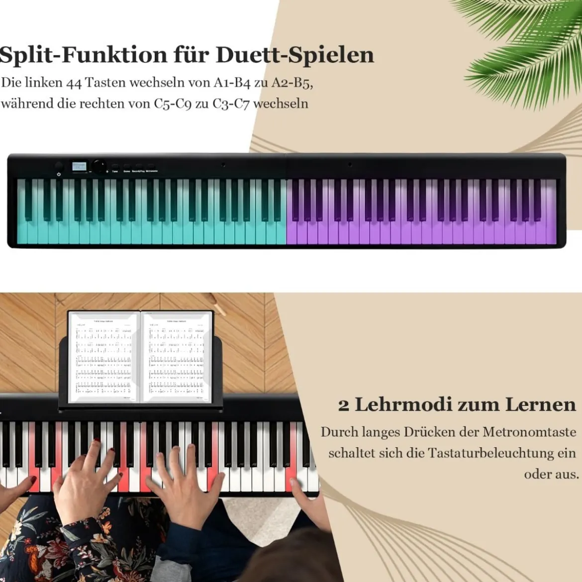 Klappbares E-Keyboard Faltbar mit 88 Beleuchteten Tasten Digitale Keyboard Digitale Keyboard Schwarz