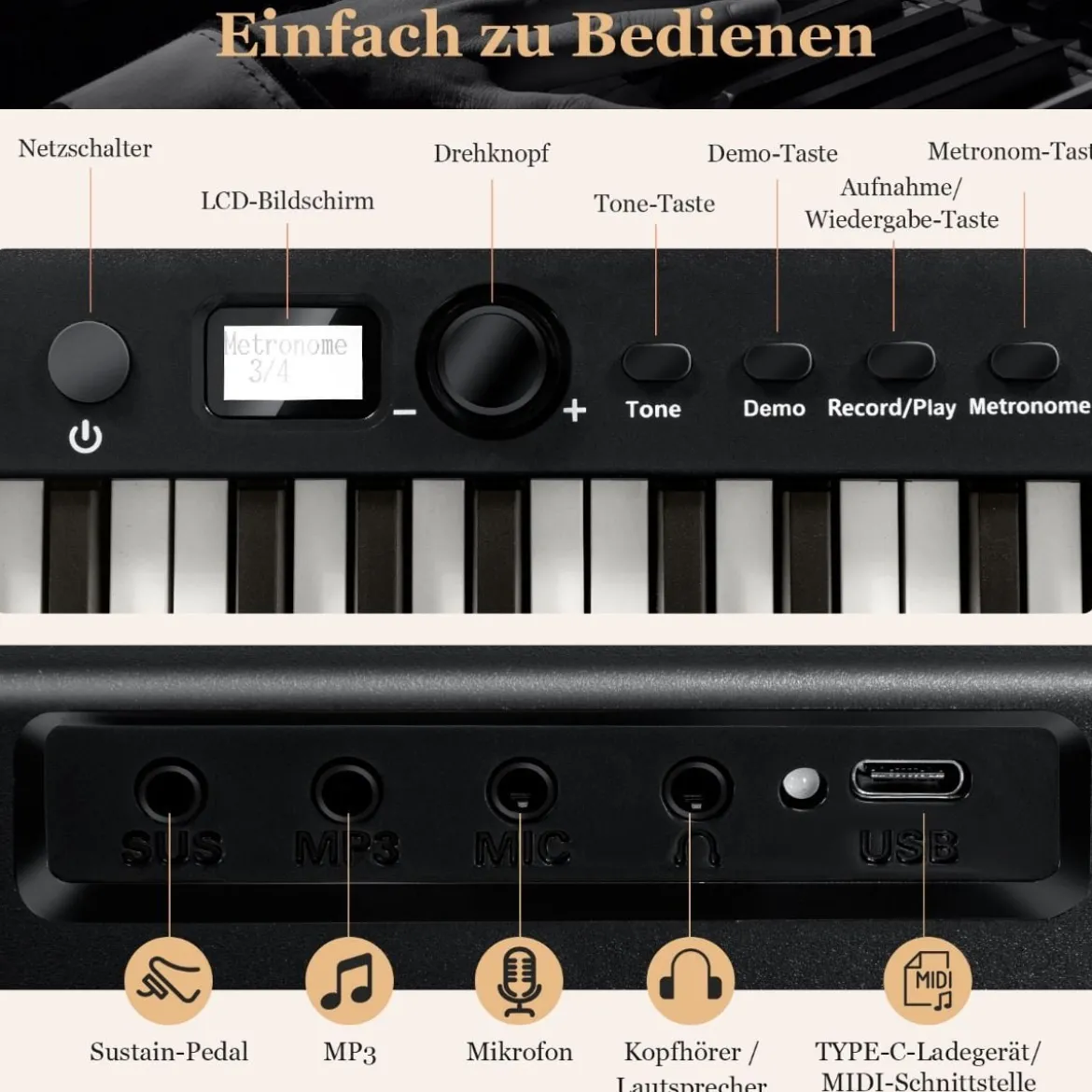 Klappbares E-Keyboard Faltbar mit 88 Beleuchteten Tasten Digitale Keyboard Digitale Keyboard Schwarz