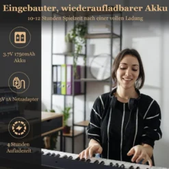 Klappbares E-Keyboard Faltbar mit 88 Beleuchteten Tasten Digitale Keyboard Digitale Keyboard Schwarz