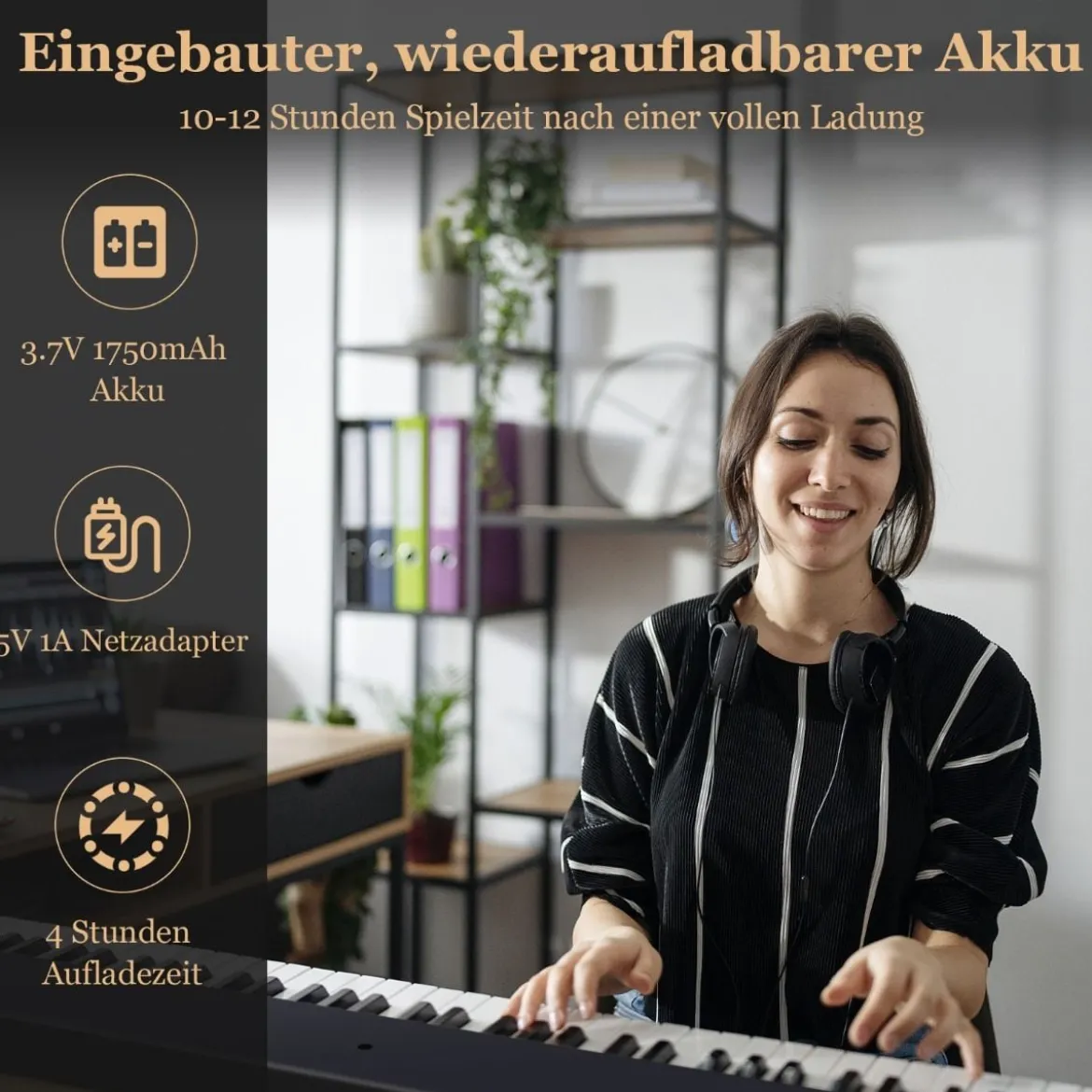 Klappbares E-Keyboard Faltbar mit 88 Beleuchteten Tasten Digitale Keyboard Digitale Keyboard Schwarz