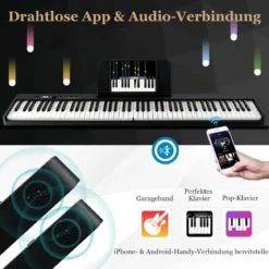 Klappbares E-Keyboard Faltbar mit 88 Beleuchteten Tasten Digitale Keyboard Digitale Keyboard Schwarz