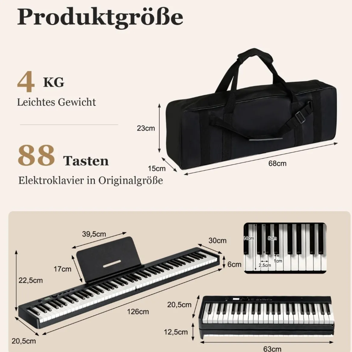 Klappbares E-Keyboard Faltbar mit 88 Beleuchteten Tasten Digitale Keyboard Digitale Keyboard Schwarz