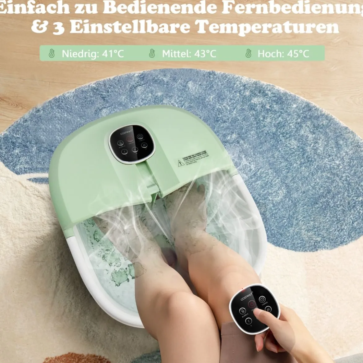 Klappbares Fußbad mit Wärme Fußbad mit Fernbedienung Massagegerät 33,5 x 41 x 20,5 cm Grün