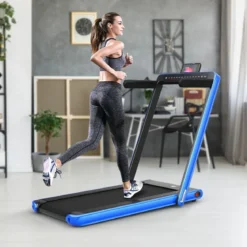 Klappbares 2-in-1-Laufband Heimtrainer mit zwei LED-Anzeigen APP & Fernbedienung Blau