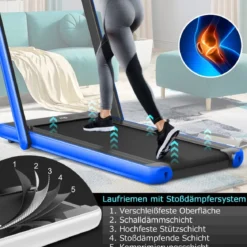 Klappbares 2-in-1-Laufband Heimtrainer mit zwei LED-Anzeigen APP & Fernbedienung Blau