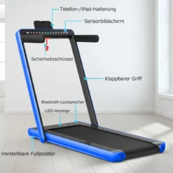 Klappbares 2-in-1-Laufband Heimtrainer mit zwei LED-Anzeigen APP & Fernbedienung Blau