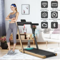 Klappbares 2-in-1-Laufband Heimtrainer mit zwei LED-Anzeigen APP & Fernbedienung Gelb