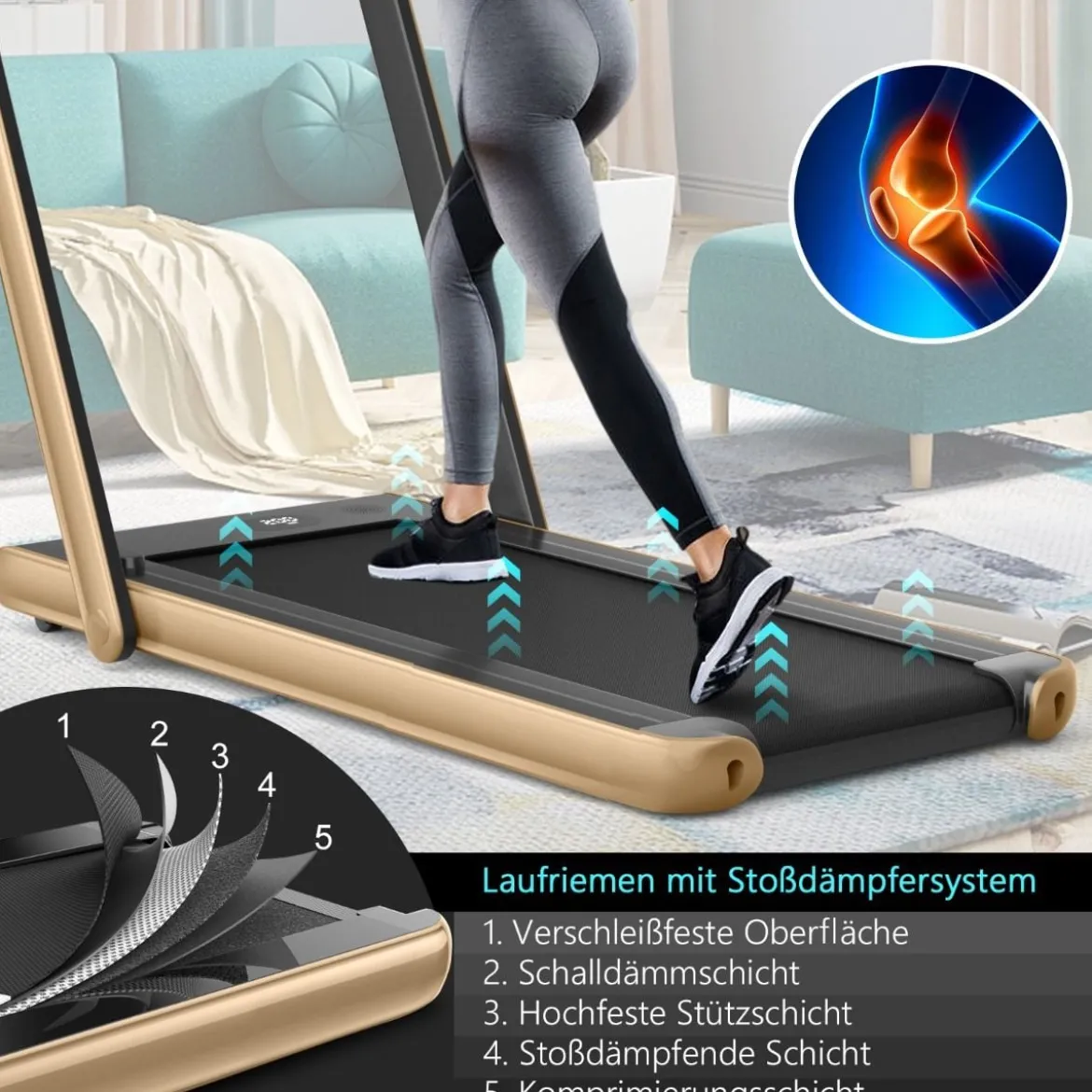 Klappbares 2-in-1-Laufband Heimtrainer mit zwei LED-Anzeigen APP & Fernbedienung Gelb