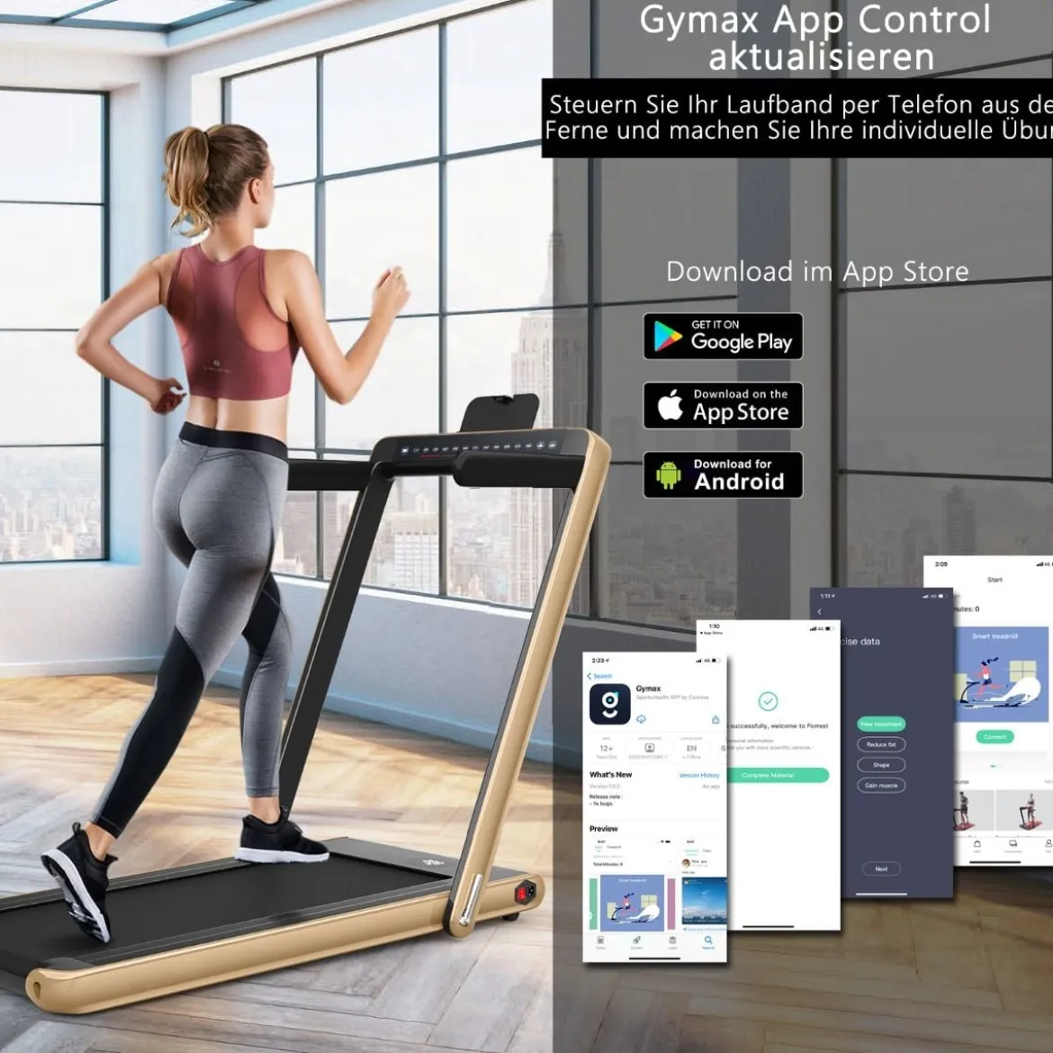 Klappbares 2-in-1-Laufband Heimtrainer mit zwei LED-Anzeigen APP & Fernbedienung Gelb