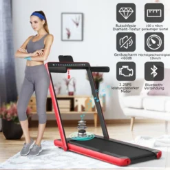 Klappbares 2-in-1-Laufband Heimtrainer mit zwei LED-Anzeigen APP & Fernbedienung Rot