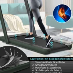 Klappbares 2-in-1-Laufband Heimtrainer mit zwei LED-Anzeigen APP & Fernbedienung Grün