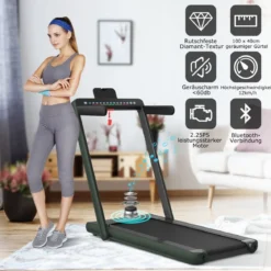 Klappbares 2-in-1-Laufband Heimtrainer mit zwei LED-Anzeigen APP & Fernbedienung Grün