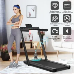 Klappbares 2-in-1-Laufband Heimtrainer mit zwei LED-Anzeigen APP & Fernbedienung Schwarz