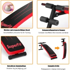 Klappbare Sit Up Bank bis 200kg Belastbar Verstellbare Schrägbank Trainingsbank Rot