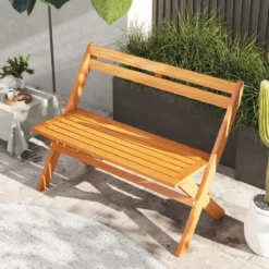Klappbare Sitzbank aus Akazienholz bis 360 kg Belastbar 2-Sitzer Balkonbank Gartenbank