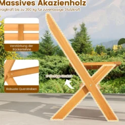Klappbare Sitzbank aus Akazienholz bis 360 kg Belastbar 2-Sitzer Balkonbank Gartenbank