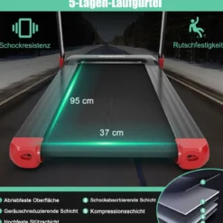 Klappbares Laufband für Zuhause mit Steuerung per App Bluetooth-Lautsprecher Rot