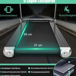 Klappbares Laufband für Zuhause mit Bluetooth-Lautsprecher & LED-Anzeige und Gerätehalter Silbern