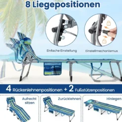Klappbare Sonnenliege mit Loch für Kopf & Arme Gartenliege mit Verstellbarer Rückenlehne Blau Gestreift