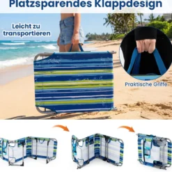 Klappbare Sonnenliege mit Loch für Kopf & Arme Gartenliege mit Verstellbarer Rückenlehne Blau Gestreift