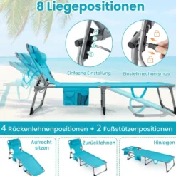 Klappbare Sonnenliege mit Loch für Kopf & Arme Gartenliege mit Verstellbarer Rückenlehne Türkis