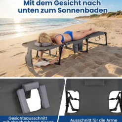 Klappbare Sonnenliege mit Loch für Kopf & Arme Gartenliege mit Verstellbarer Rückenlehne Grau