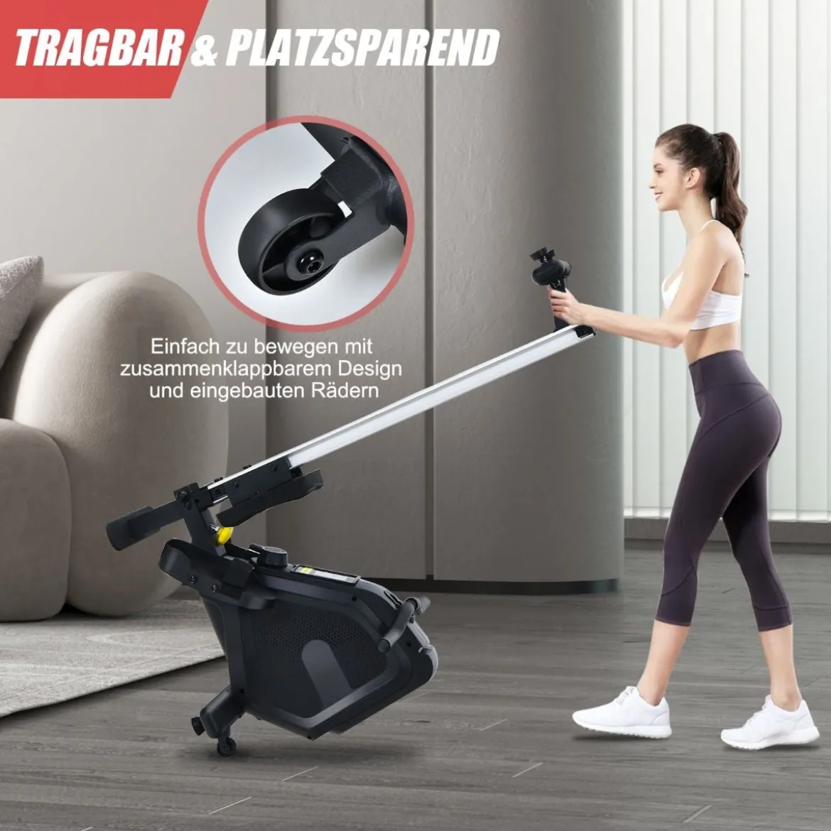 Klappbares Rudergerät magnetisches Rudergerät 180 x 54 x 57 cm Schwarz