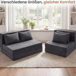 Klappbares Schlafsofa 3 In 1 Chenille 2 Kissen für Wohnzimmer Schlafzimmer Home Office Grau