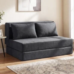 Klappbares Schlafsofa 3 In 1 Chenille 2 Kissen für Wohnzimmer Schlafzimmer Home Office Grau