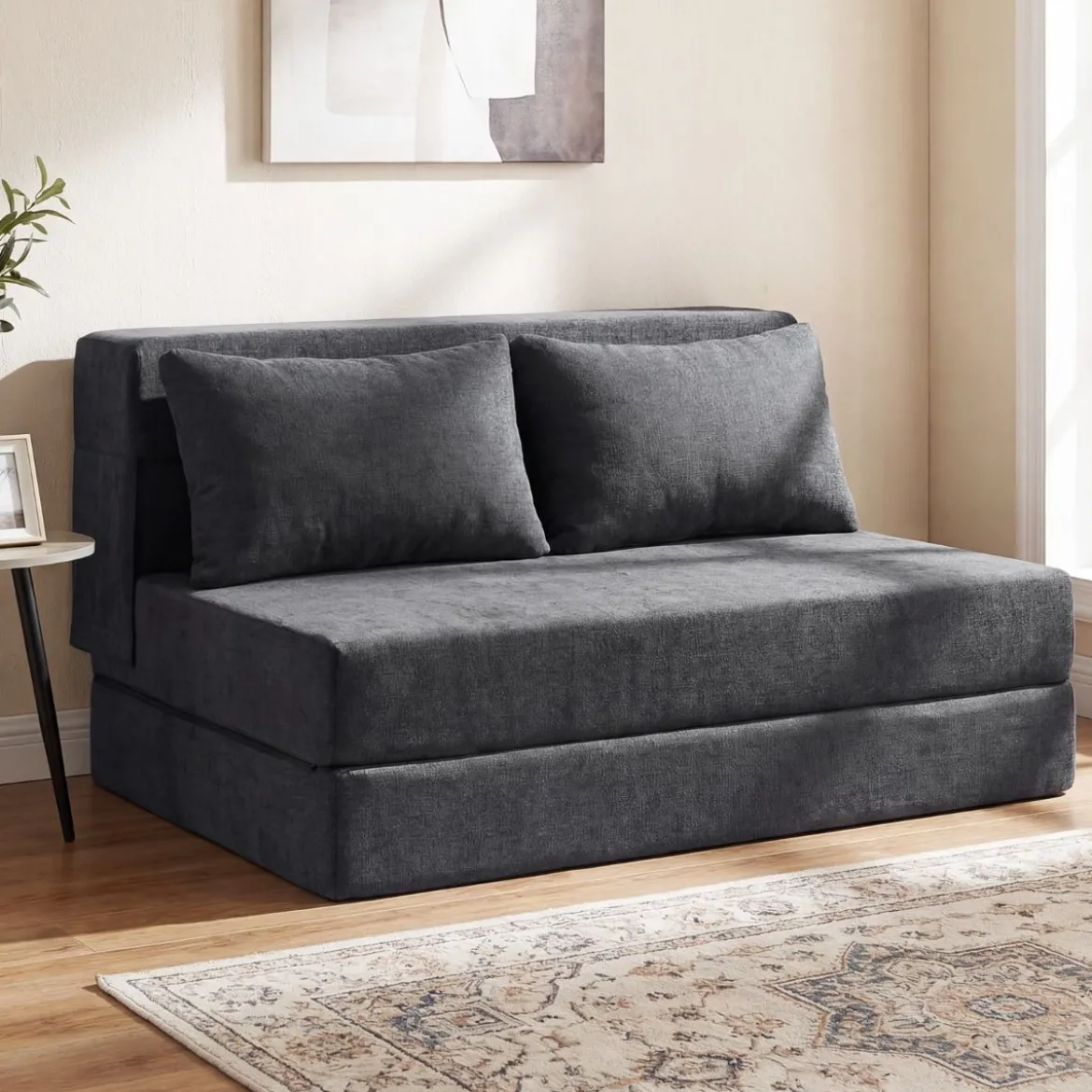 Klappbares Schlafsofa 3 In 1 Chenille 2 Kissen für Wohnzimmer Schlafzimmer Home Office Grau