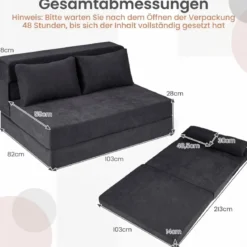 Klappbares Schlafsofa 3 In 1 Chenille 2 Kissen für Wohnzimmer Schlafzimmer Home Office Grau
