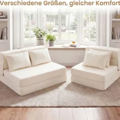 Klappbares Schlafsofa 3 In 1 Chenille 2 Kissen für Wohnzimmer Schlafzimmer Home Office Beige