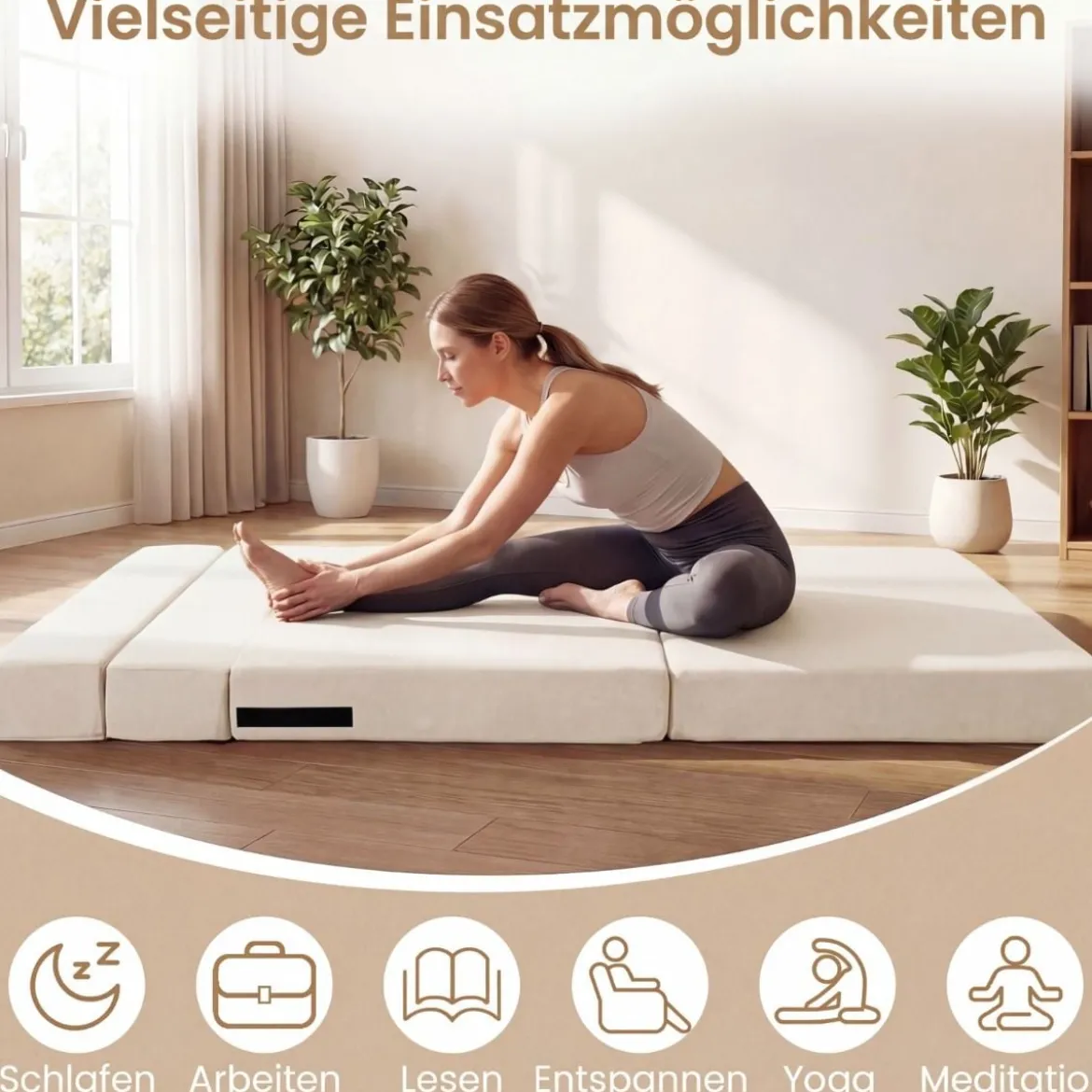 Klappbares Schlafsofa 3 In 1 Chenille 2 Kissen für Wohnzimmer Schlafzimmer Home Office Beige
