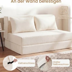 Klappbares Schlafsofa 3 In 1 Chenille 2 Kissen für Wohnzimmer Schlafzimmer Home Office Beige