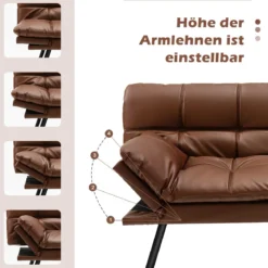 Klappbares Schlafsofa mit Schlaffunktion Schlafcouch mit Verstellbarer Rückenlehne Braun