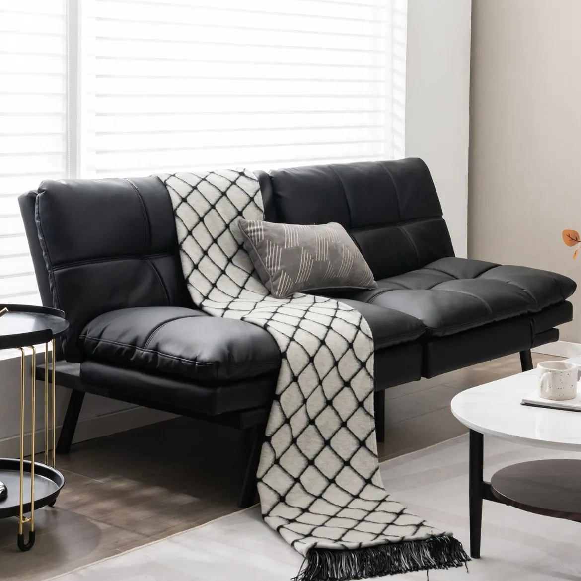 Klappbares Schlafsofa mit Schlaffunktion Schlafcouch mit Verstellbarer Rückenlehne Braun Schwarz
