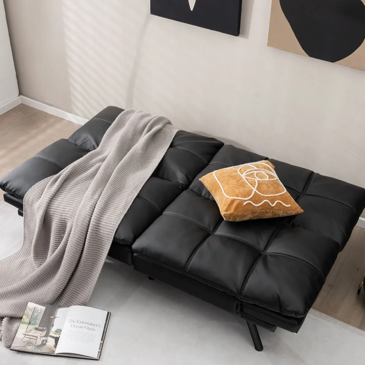 Klappbares Schlafsofa mit Schlaffunktion Schlafcouch mit Verstellbarer Rückenlehne Braun Schwarz