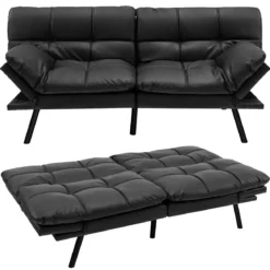 Klappbares Schlafsofa mit Schlaffunktion Schlafcouch mit Verstellbarer Rückenlehne Braun Schwarz