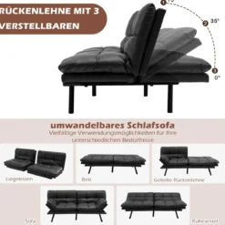 Klappbares Schlafsofa mit Schlaffunktion Schlafcouch mit Verstellbarer Rückenlehne Braun Schwarz