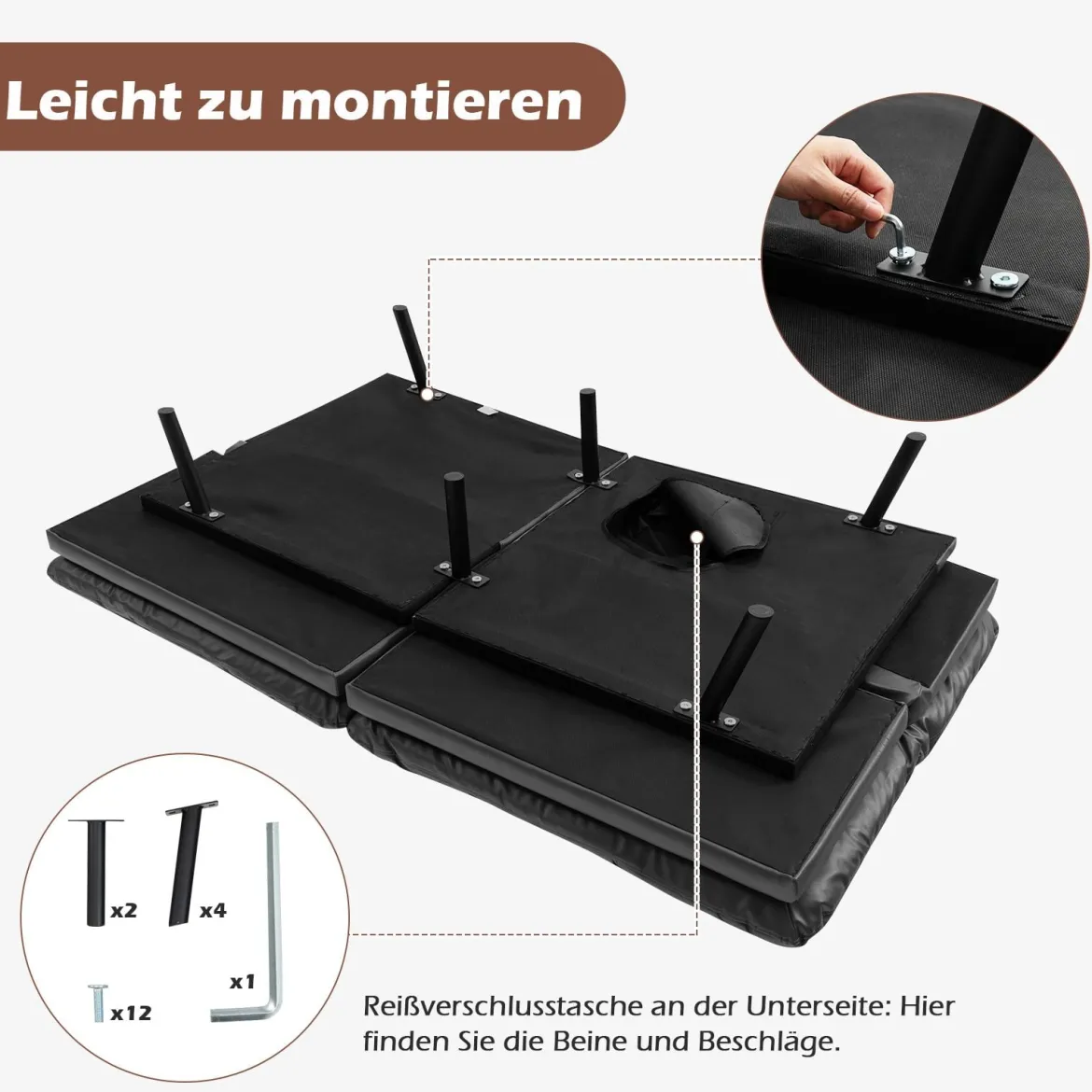 Klappbares Schlafsofa mit Schlaffunktion Schlafcouch mit Verstellbarer Rückenlehne Braun Schwarz