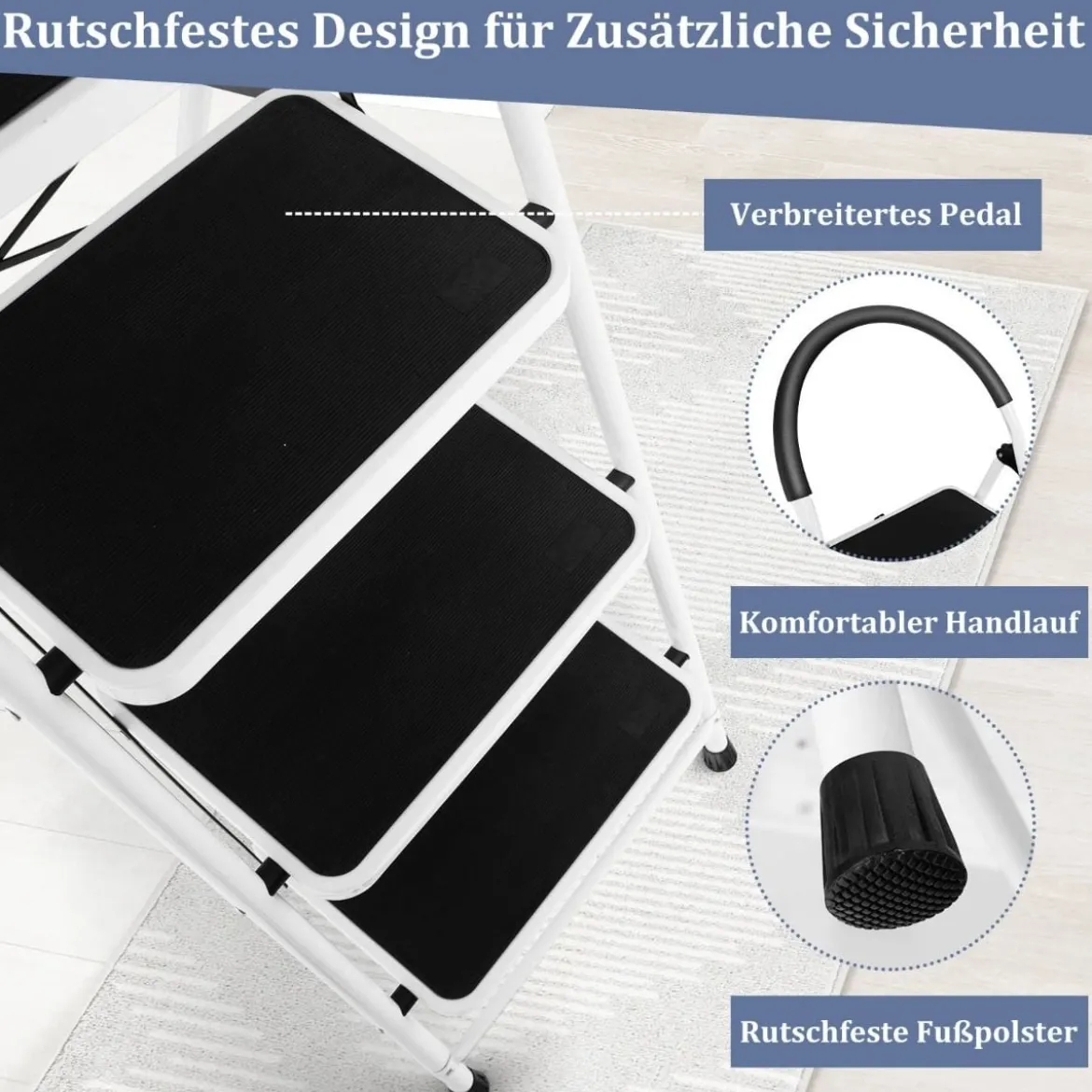 klappbare 4-stufige Leiter mit Handgriff Tragfähigkeit von 150 Kg 46,5 x 90 x 135,5 cm