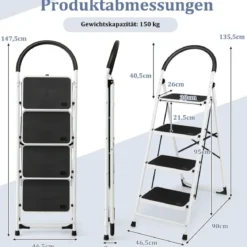 klappbare 4-stufige Leiter mit Handgriff Tragfähigkeit von 150 Kg 46,5 x 90 x 135,5 cm