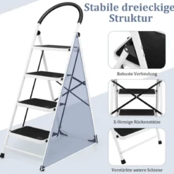 klappbare 4-stufige Leiter mit Handgriff Tragfähigkeit von 150 Kg 46,5 x 90 x 135,5 cm